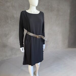 Eileen Fisher Black Long-Sleeve Silk Shift Dress